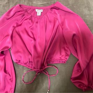 Rachel Zoe Hot Pink Satin Tie-Front Crop Top